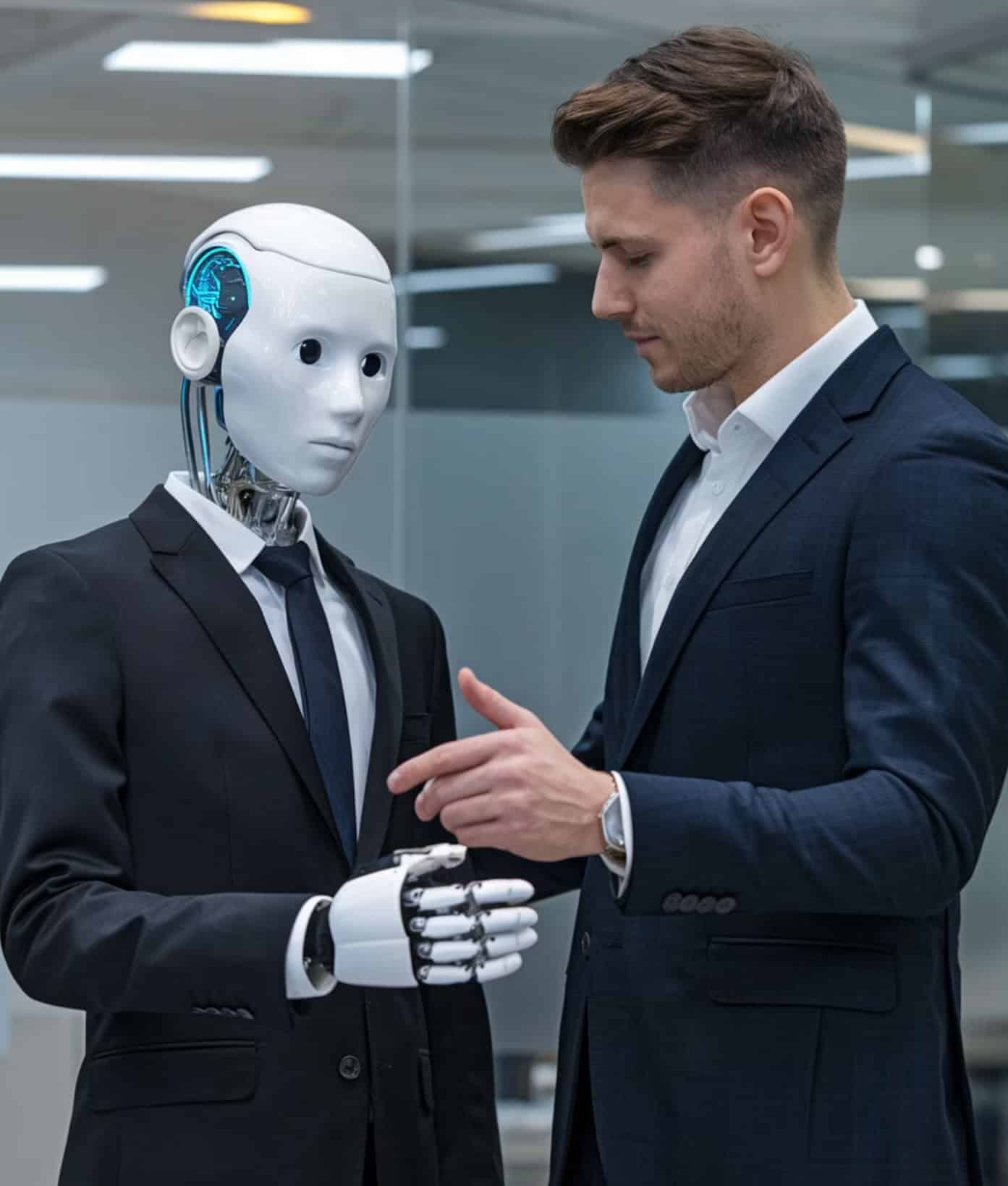 Persona che stringe la mano a un robot come simbolo dell’intelligenza artificiale usata a supporto del lavoro umano